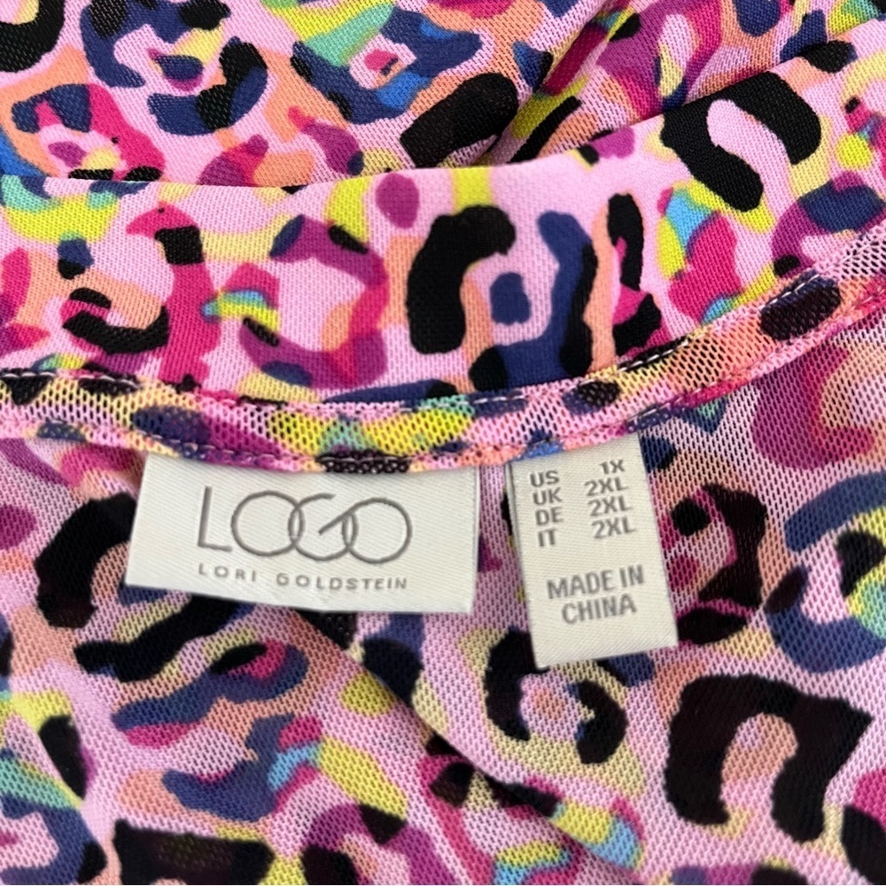 LOGO Lori Goldstein Pink Animal Print Open Cardigan - Picture 7 of 13